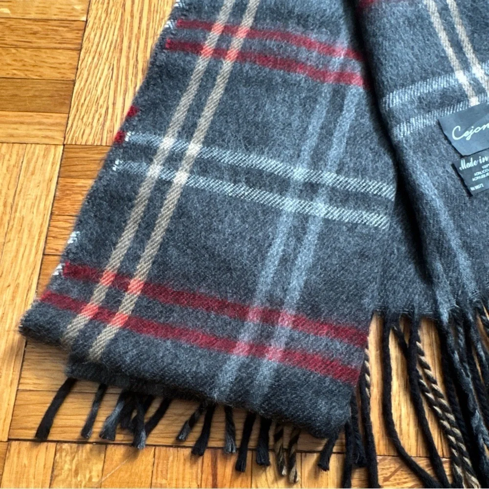 🔴 Cejon Italian Scarf Soft Acrylic‎ Gray Red Plaid Fringe 11x64 Made In Italy